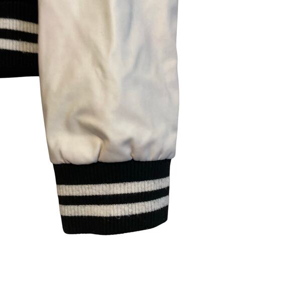 Yoki Blue White Faux Leather Preppy AC Patch Lightweight Varsity Jacket Sz Small - Picture 14 of 16